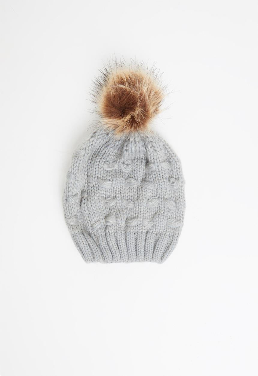 Baby Star - Single faux fur pom pom beanie - grey
