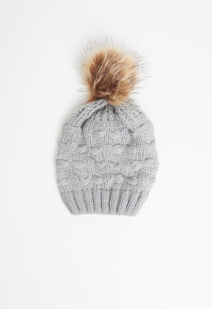 Baby Star - Single faux fur pom pom beanie - grey