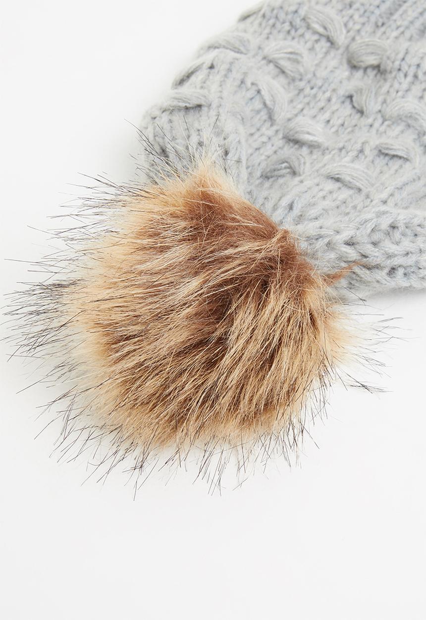 Baby Star - Single faux fur pom pom beanie - grey