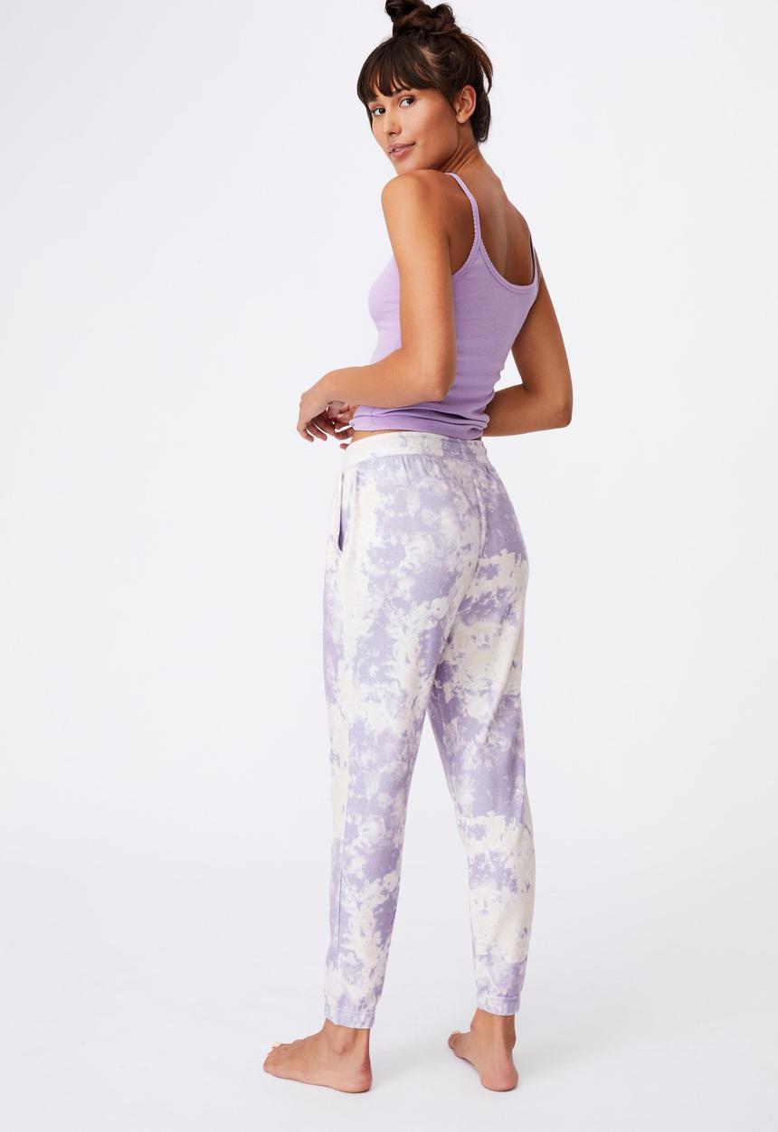 Cotton On - Super soft slim cuff pant - lilac marble tie dye