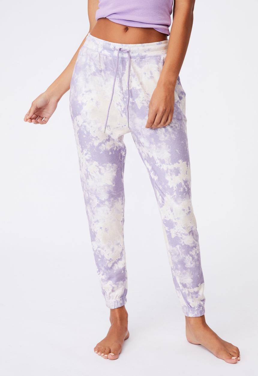 Cotton On - Super soft slim cuff pant - lilac marble tie dye