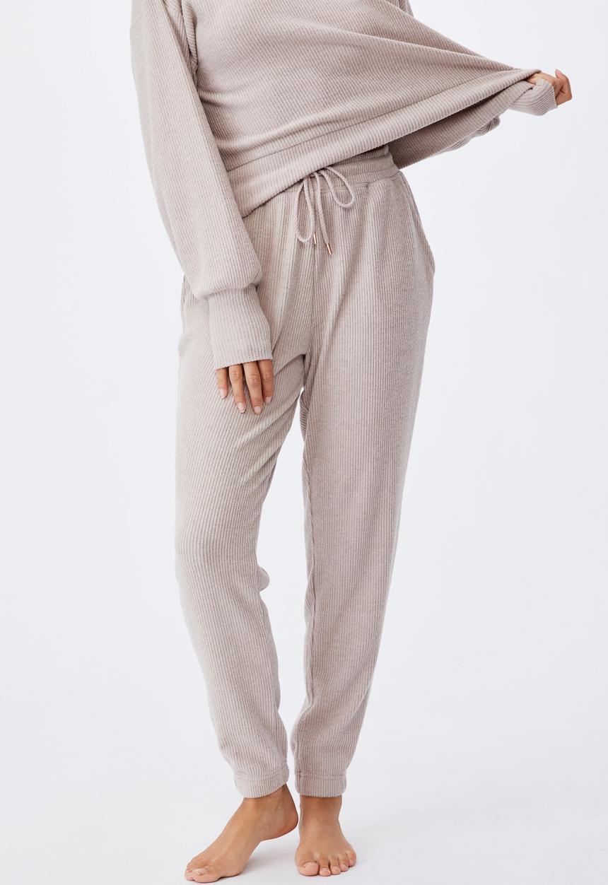 Cotton On - Super soft slim cuff pant - mushroom marle rib