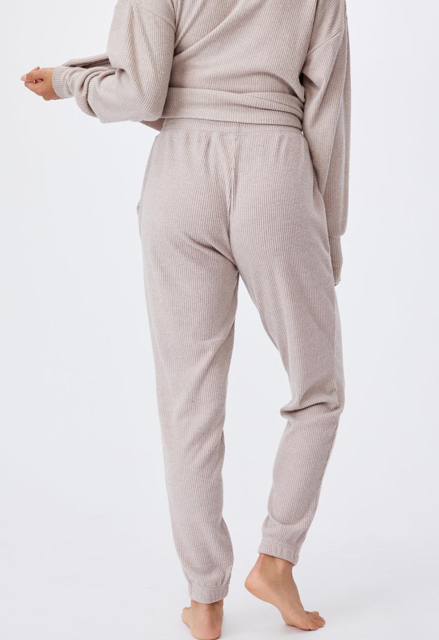 Cotton On - Super soft slim cuff pant - mushroom marle rib