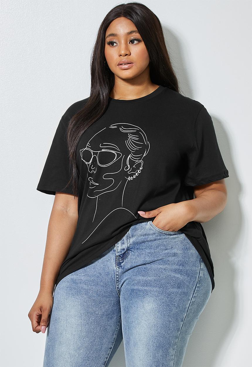 Superbalist - Cat eye shades print slogan tee - black