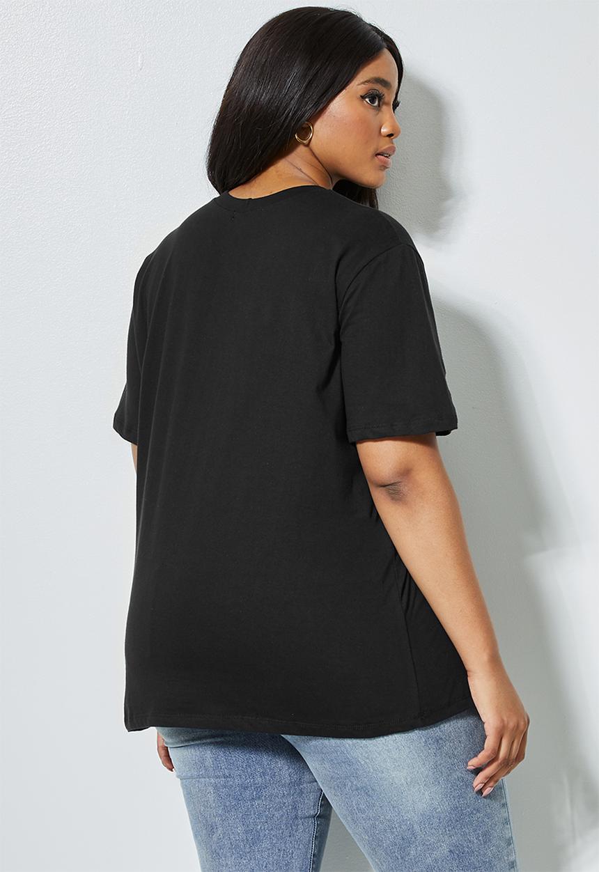 Superbalist - Cat eye shades print slogan tee - black