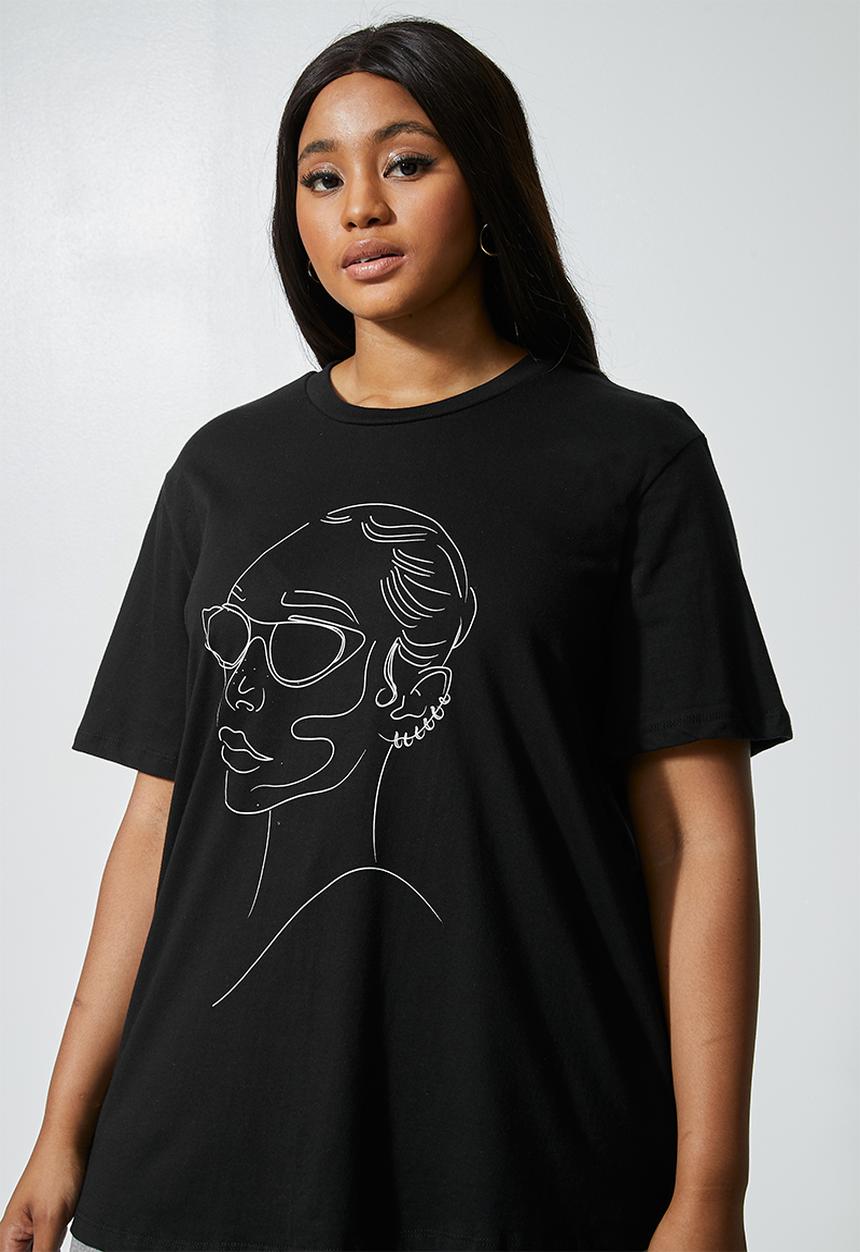 Superbalist - Cat eye shades print slogan tee - black
