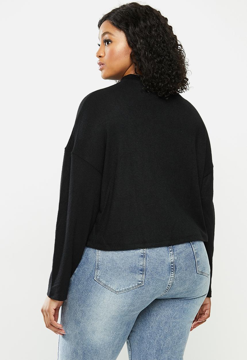 Blake - Soft touch cropped turtleneck top - black