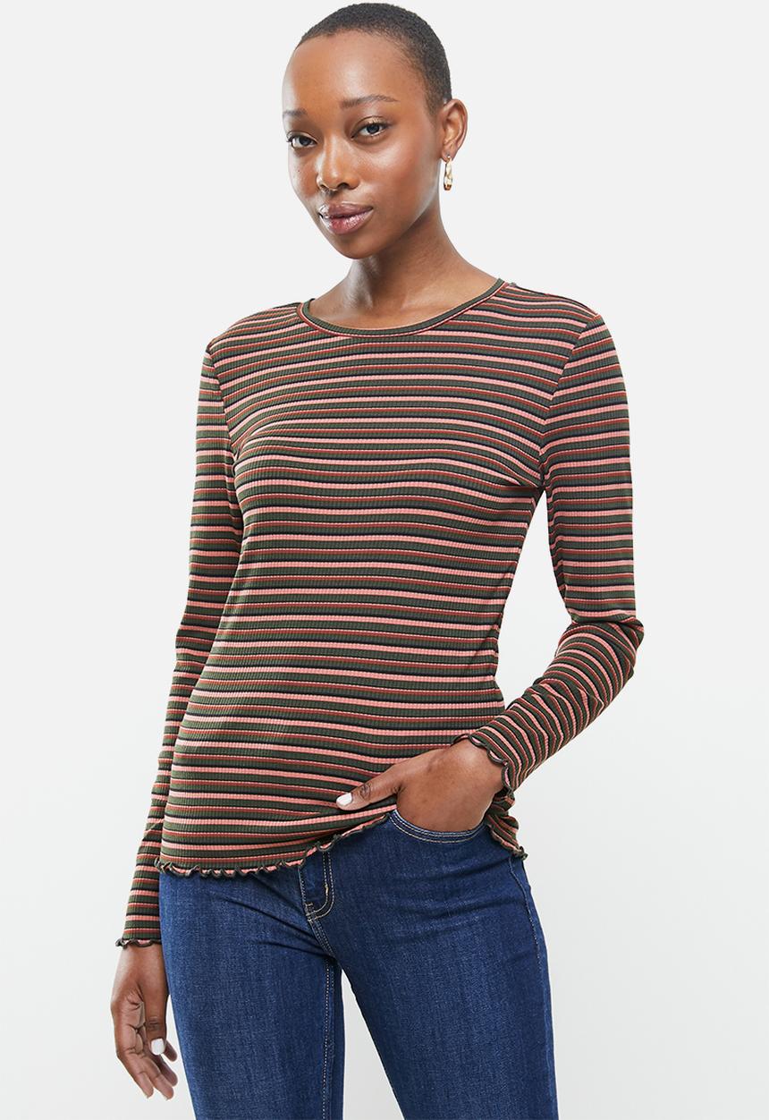 Jacqueline de Yong - Maya long sleeve stripe top - multi