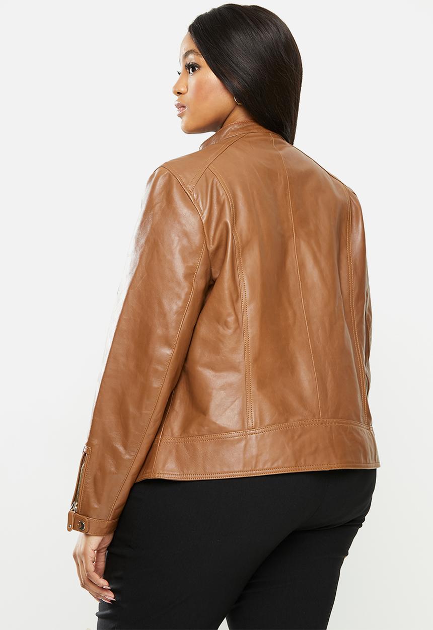 Violeta by Mango - Plus Leather Jacket chelasea - medium brown
