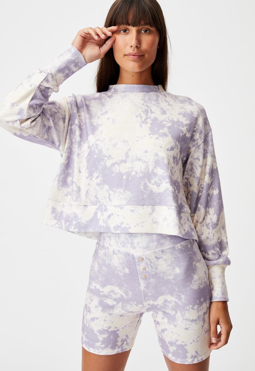 Cotton On - Super soft long sleeve crew - lilac marble tie dye