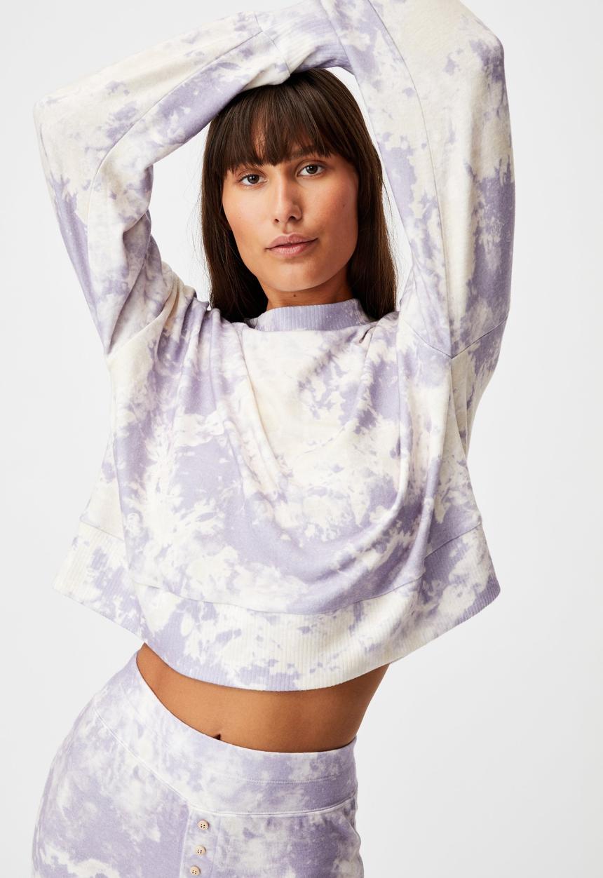 Cotton On - Super soft long sleeve crew - lilac marble tie dye