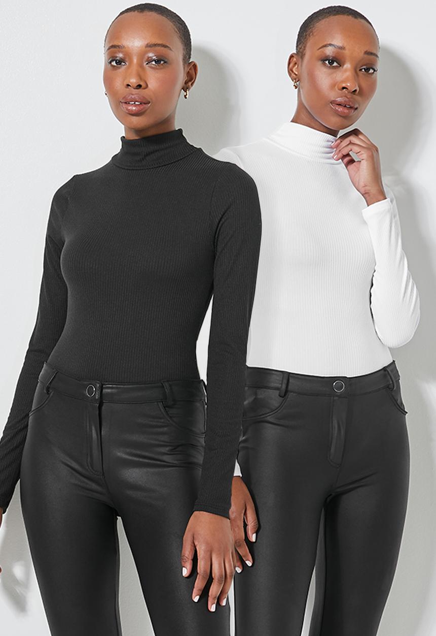 Superbalist - 2 Pack fine rib funnel neck bodysuits - black & white