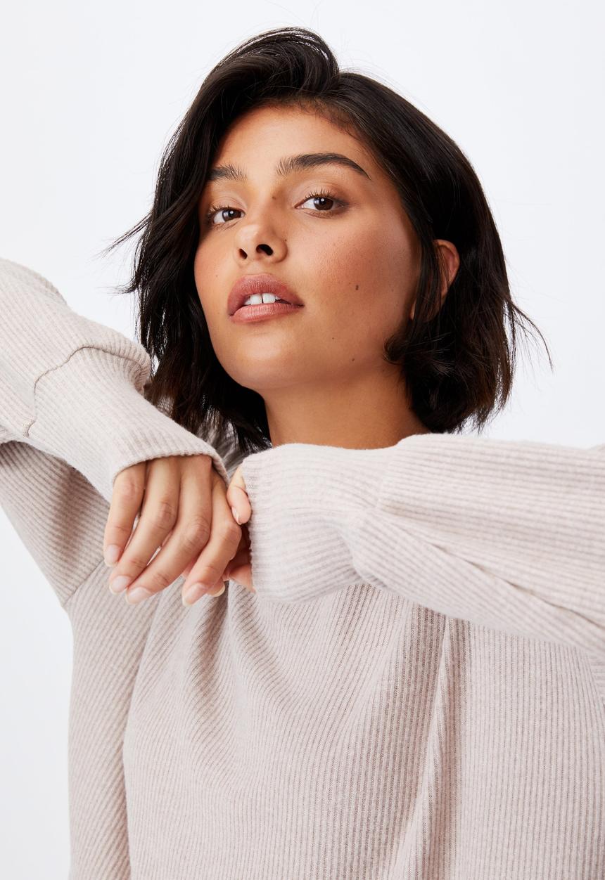 Cotton On - Super soft long sleeve crew - mushroom marle rib