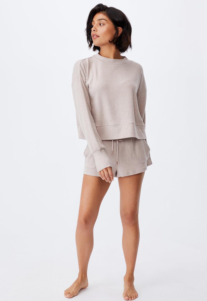 Cotton On - Super soft long sleeve crew - mushroom marle rib