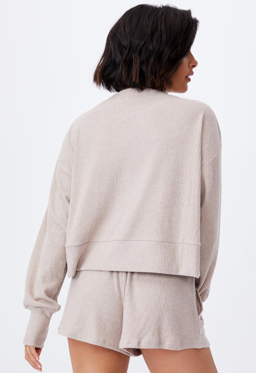 Cotton On - Super soft long sleeve crew - mushroom marle rib