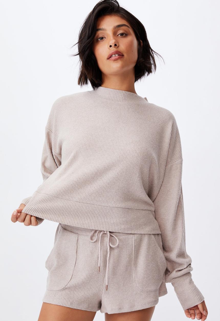 Cotton On - Super soft long sleeve crew - mushroom marle rib