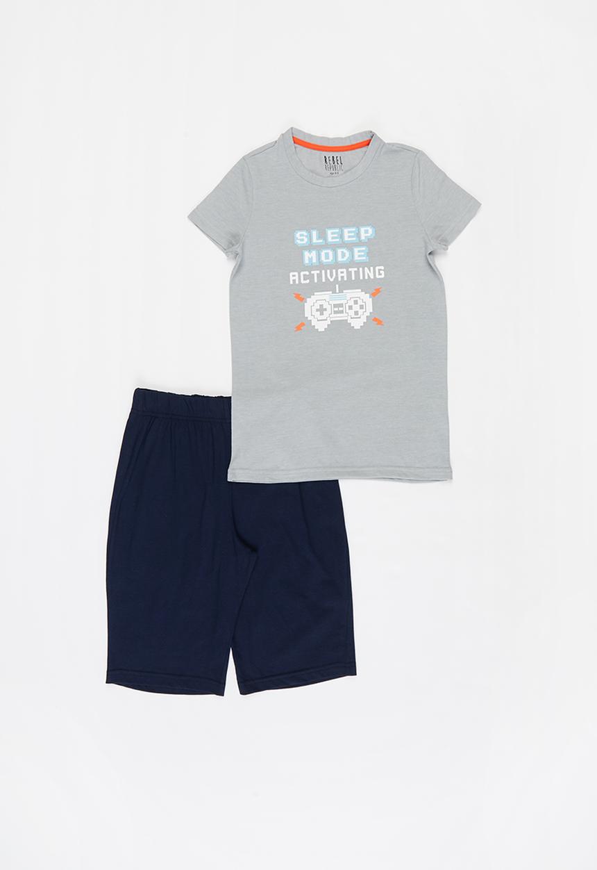 Rebel Republic - Boys tee & shorts pj set - grey & navy 