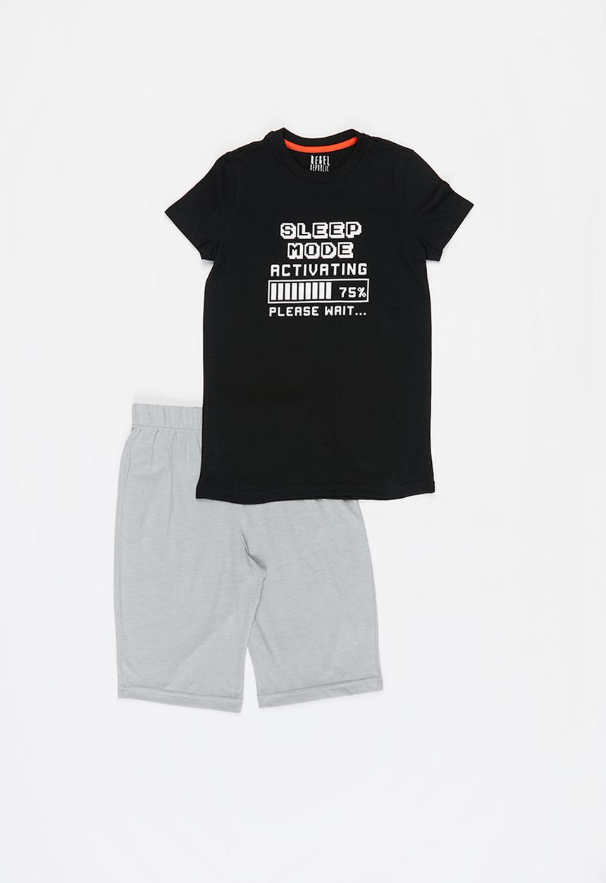 Rebel Republic - Boys tee & shorts pj set - grey & black 