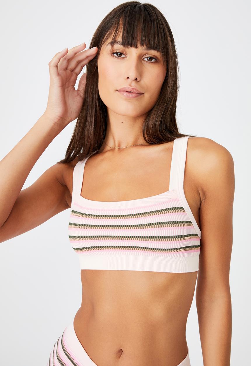 Cotton On - Seamfree chunky straight neck crop - vintage stripe