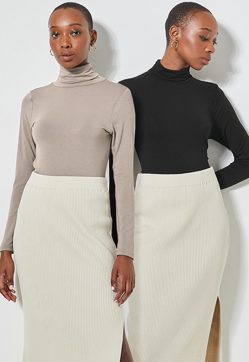 Superbalist - 2 Pack poloneck tops - taupe & black