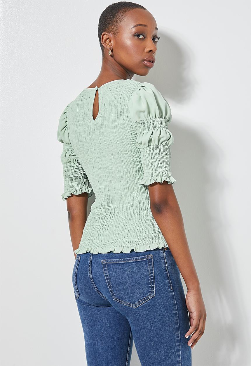 Superbalist - Hi neck shirred top - green
