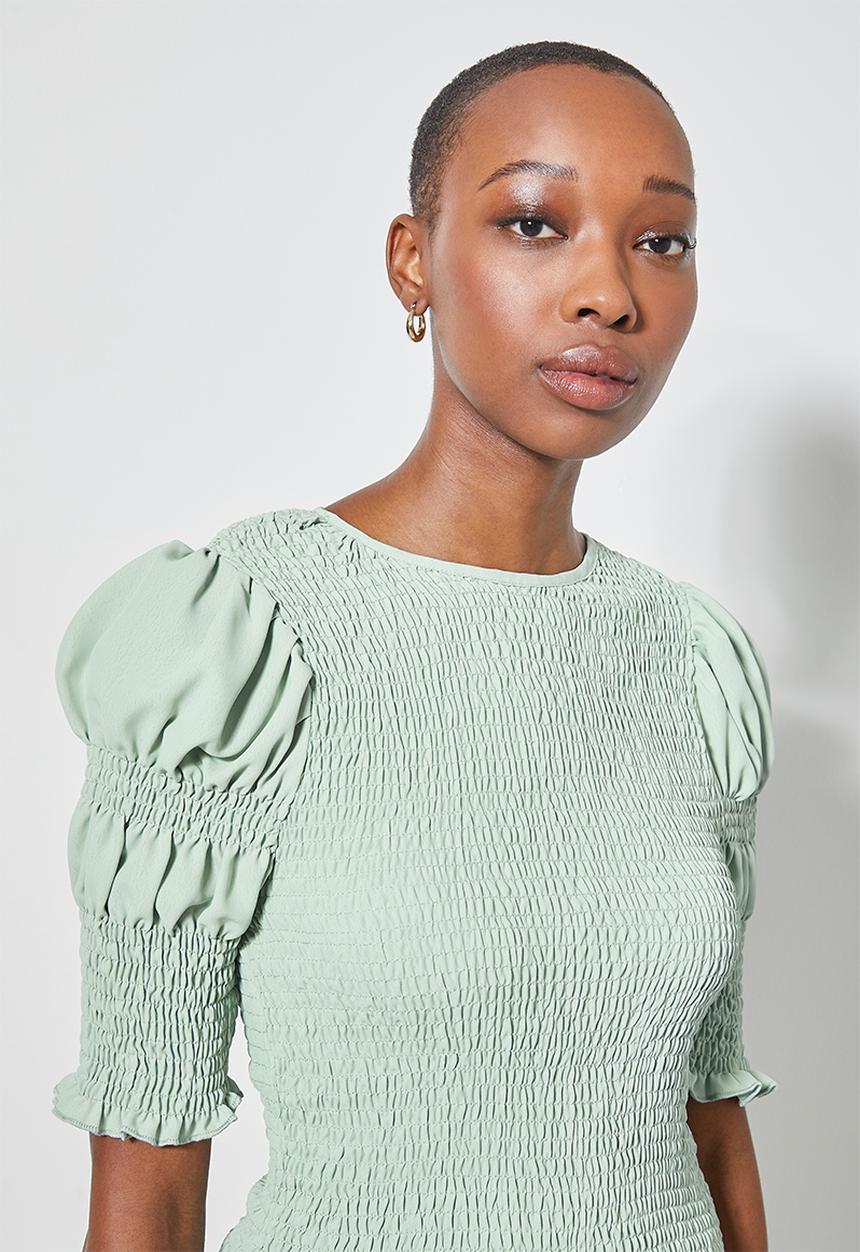 Superbalist - Hi neck shirred top - green