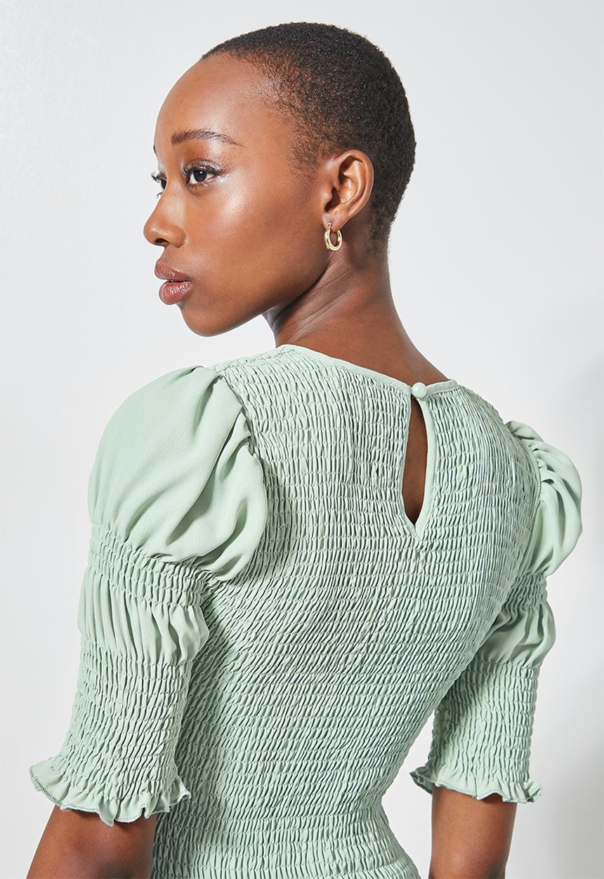 Superbalist - Hi neck shirred top - green