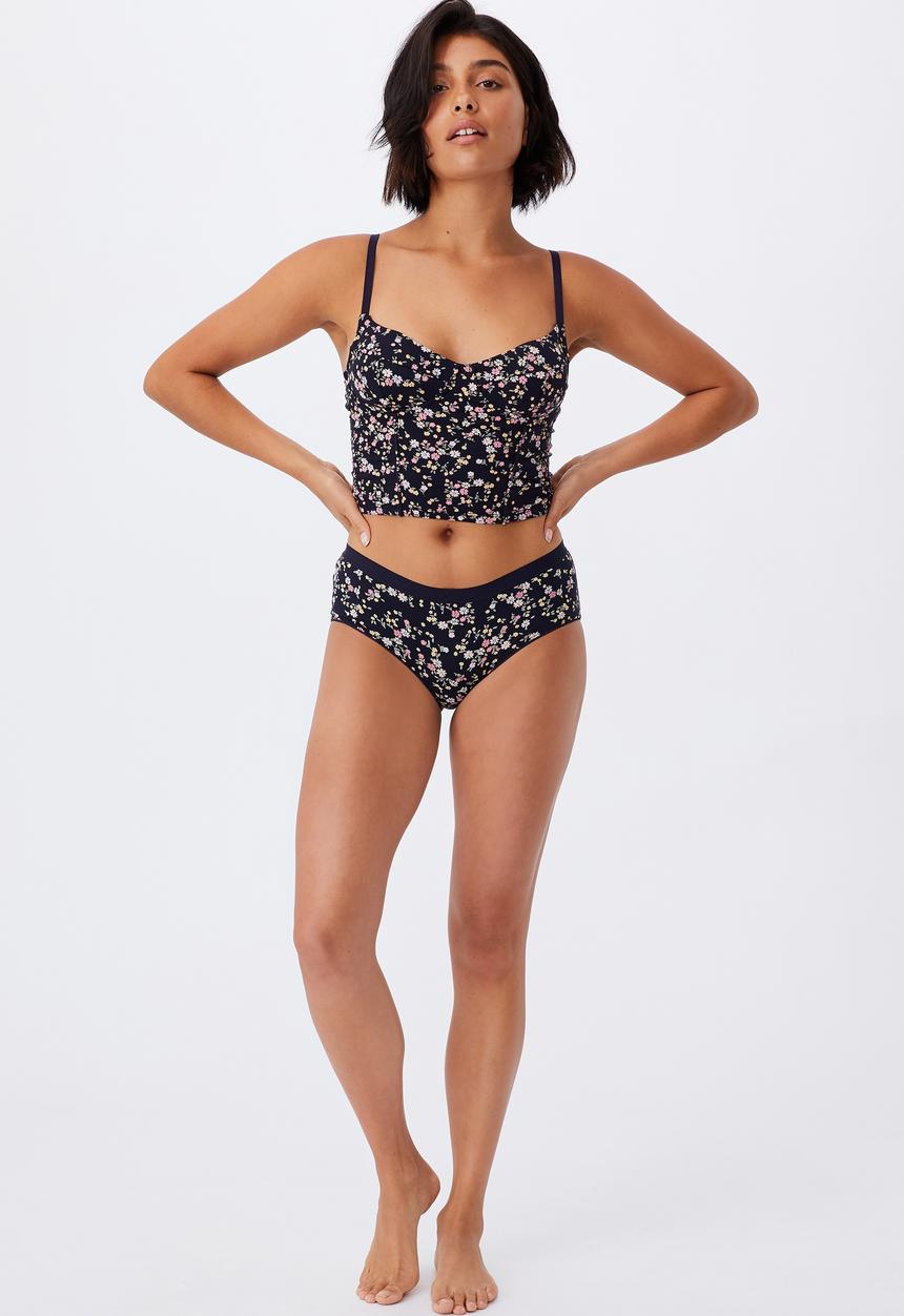 Cotton On - Cotton bustier with cups - trailing daisy navy