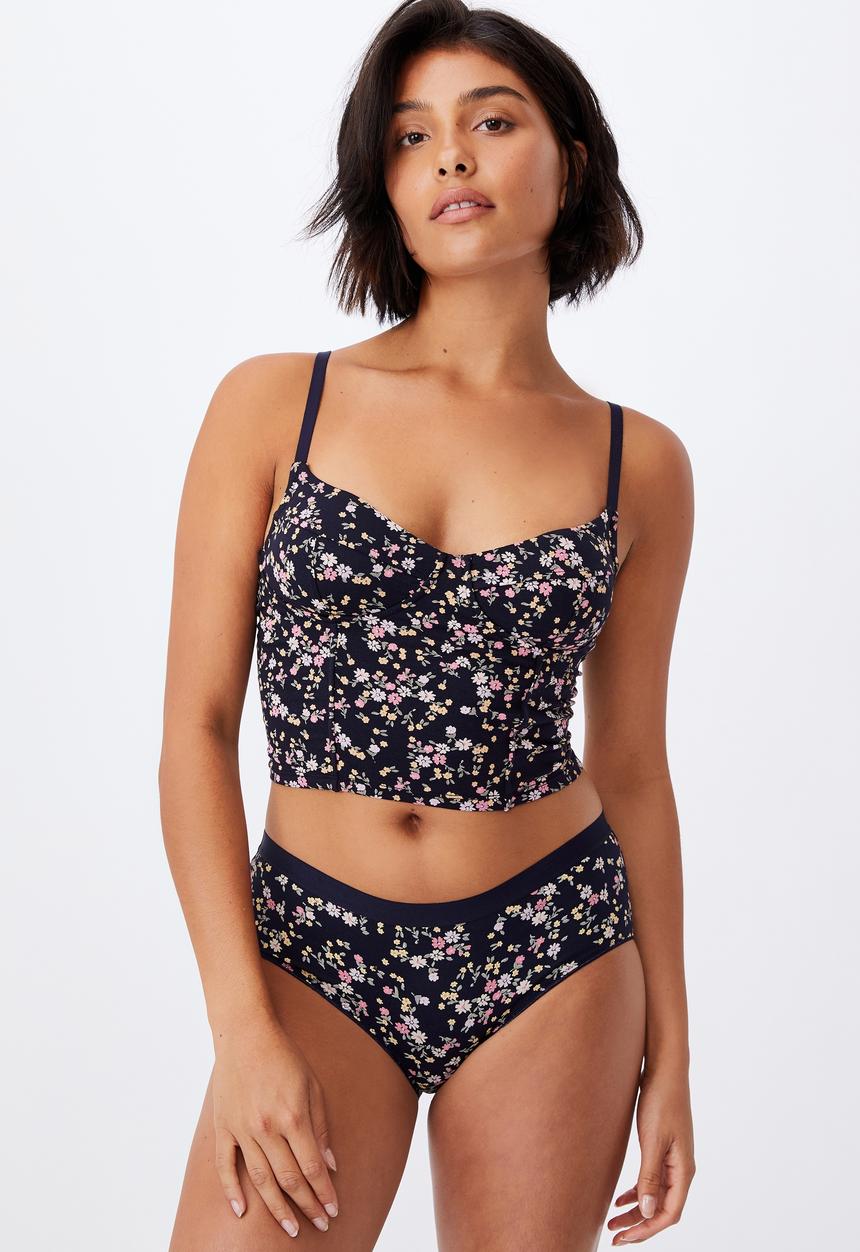 Cotton On - Cotton bustier with cups - trailing daisy navy
