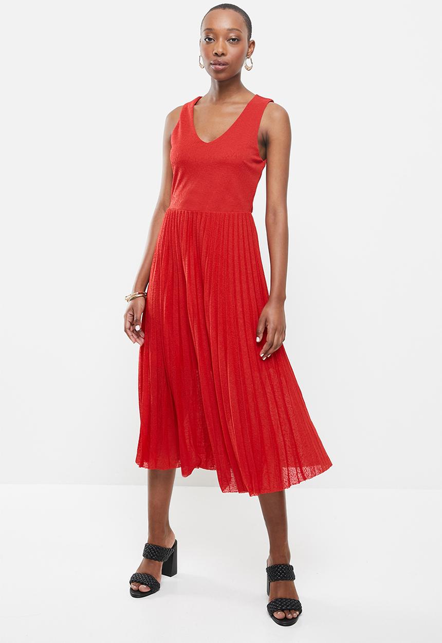 MANGO - Pleated midi dress - red 