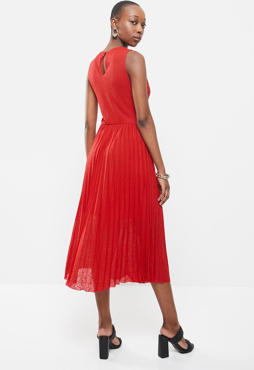MANGO - Pleated midi dress - red 