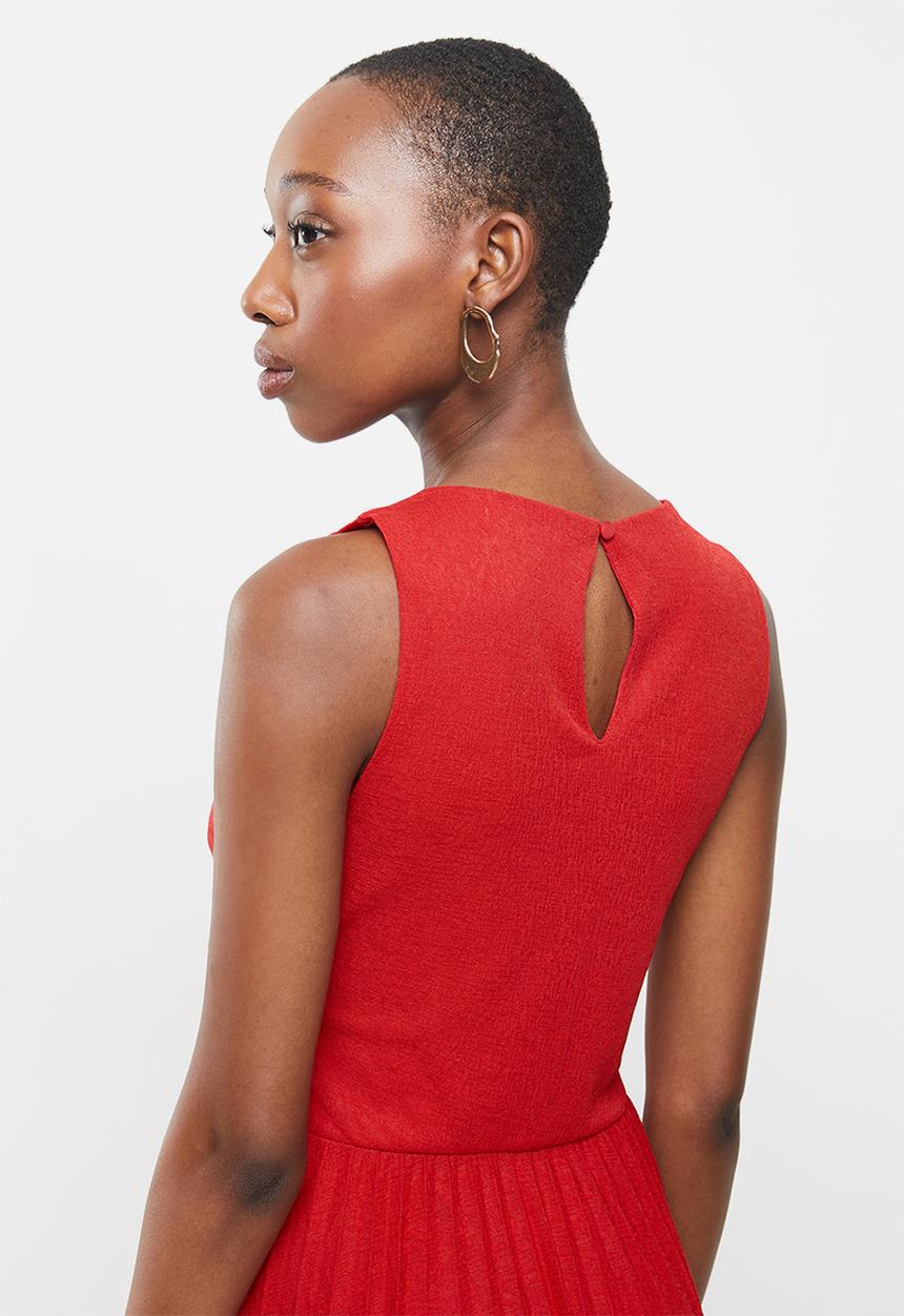 MANGO - Pleated midi dress - red 
