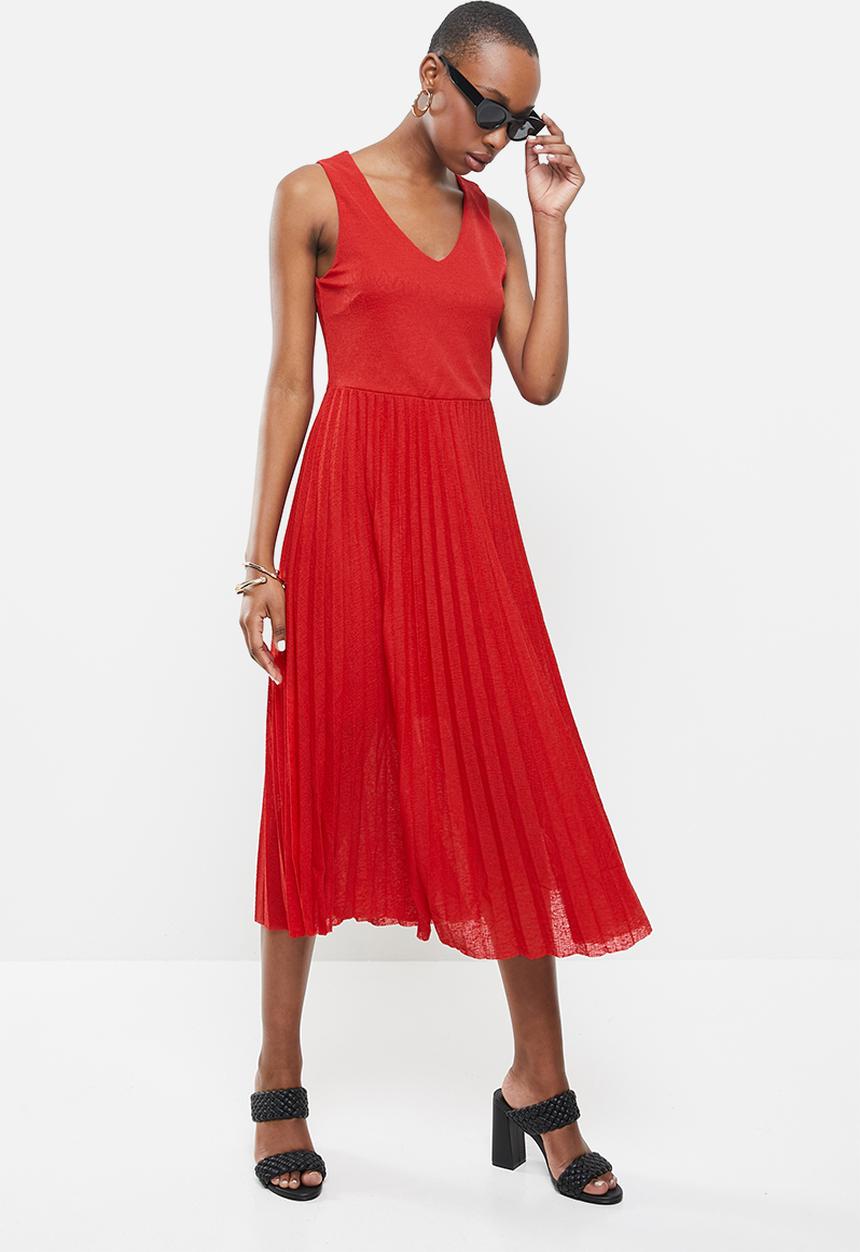MANGO - Pleated midi dress - red 