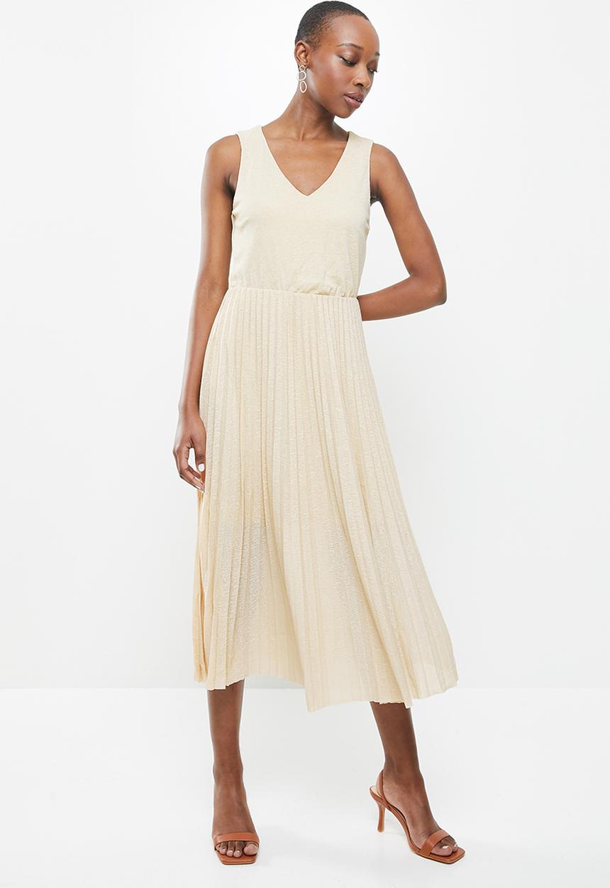 MANGO - Pleated midi dress - beige 