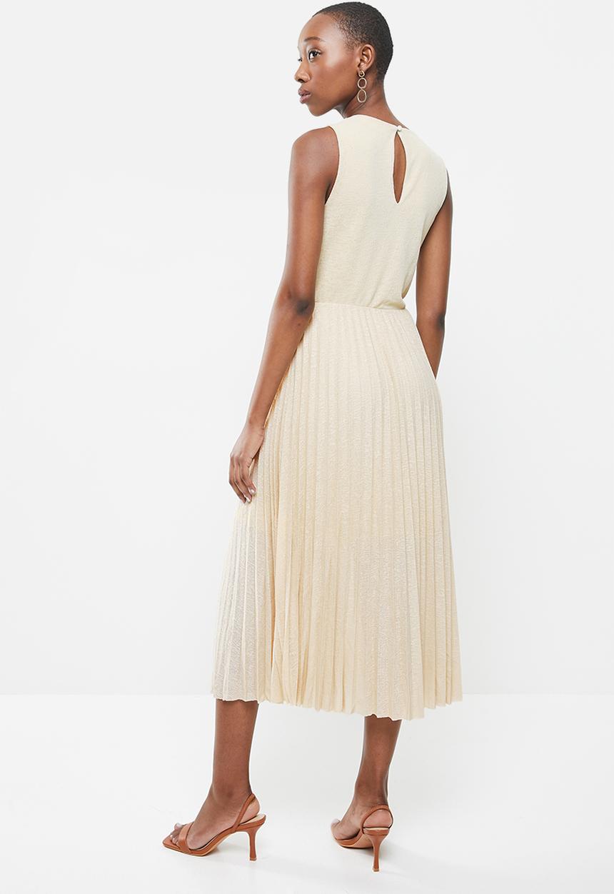 MANGO - Pleated midi dress - beige 