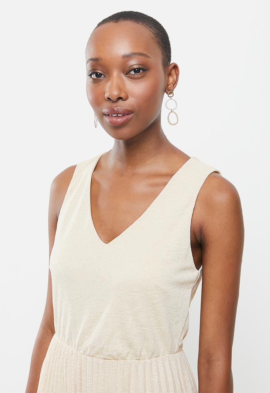 MANGO - Pleated midi dress - beige 