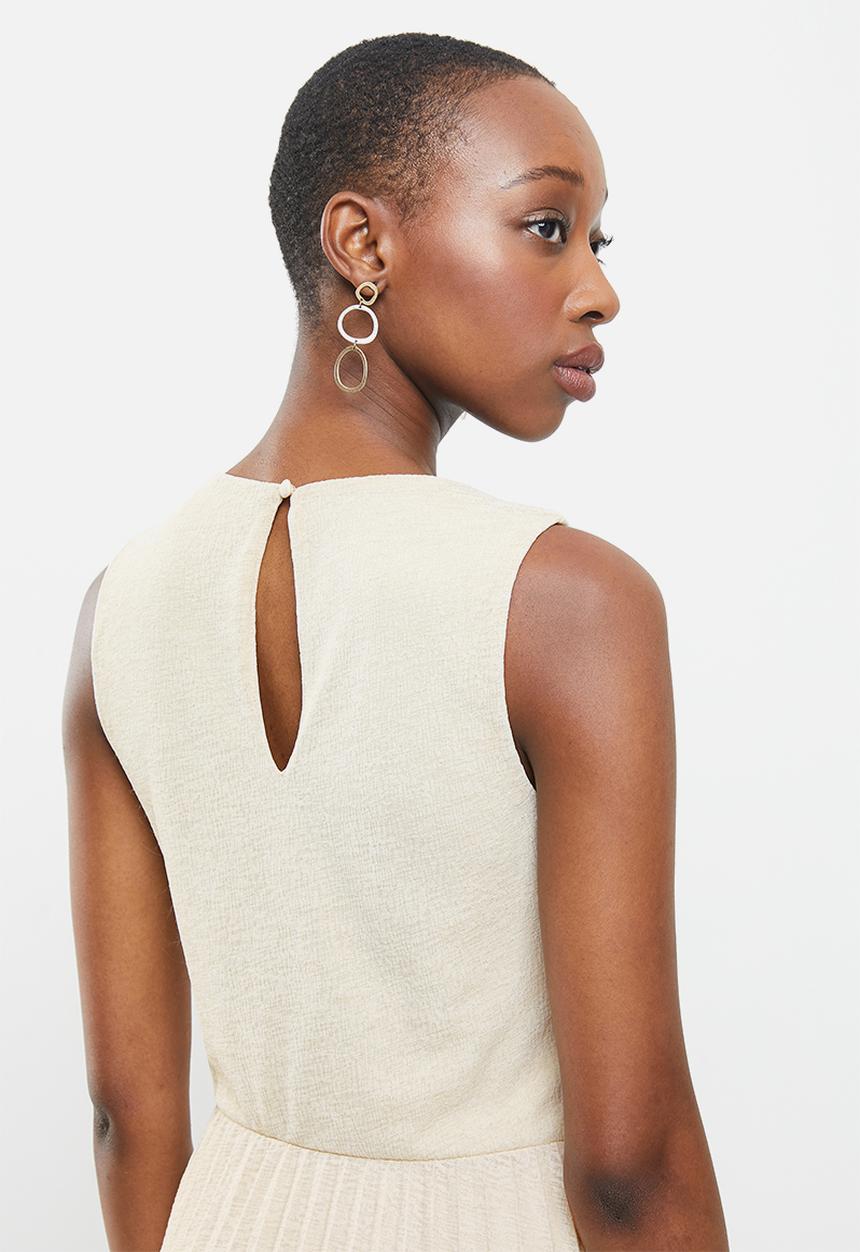 MANGO - Pleated midi dress - beige 