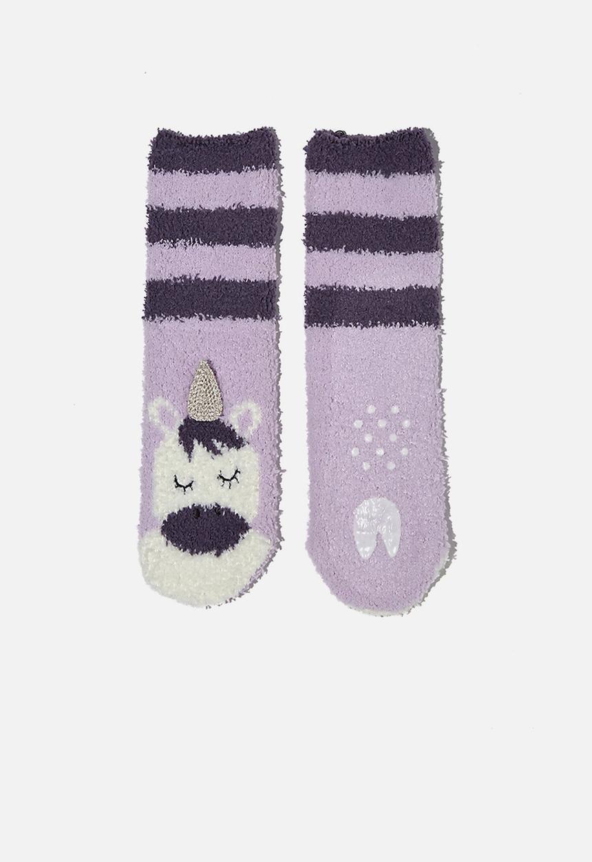 Cotton On - Slipper sock - purple stripe unicorn