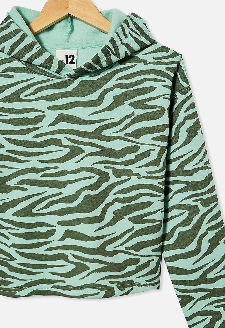 Free by Cotton On - Serena crop hoodie - duck egg/ tiger stripe