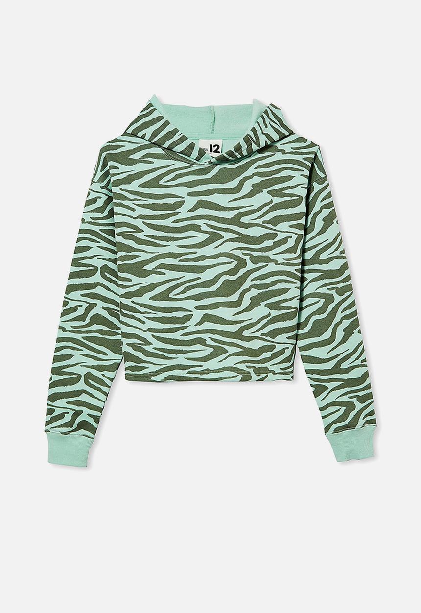 Free by Cotton On - Serena crop hoodie - duck egg/ tiger stripe