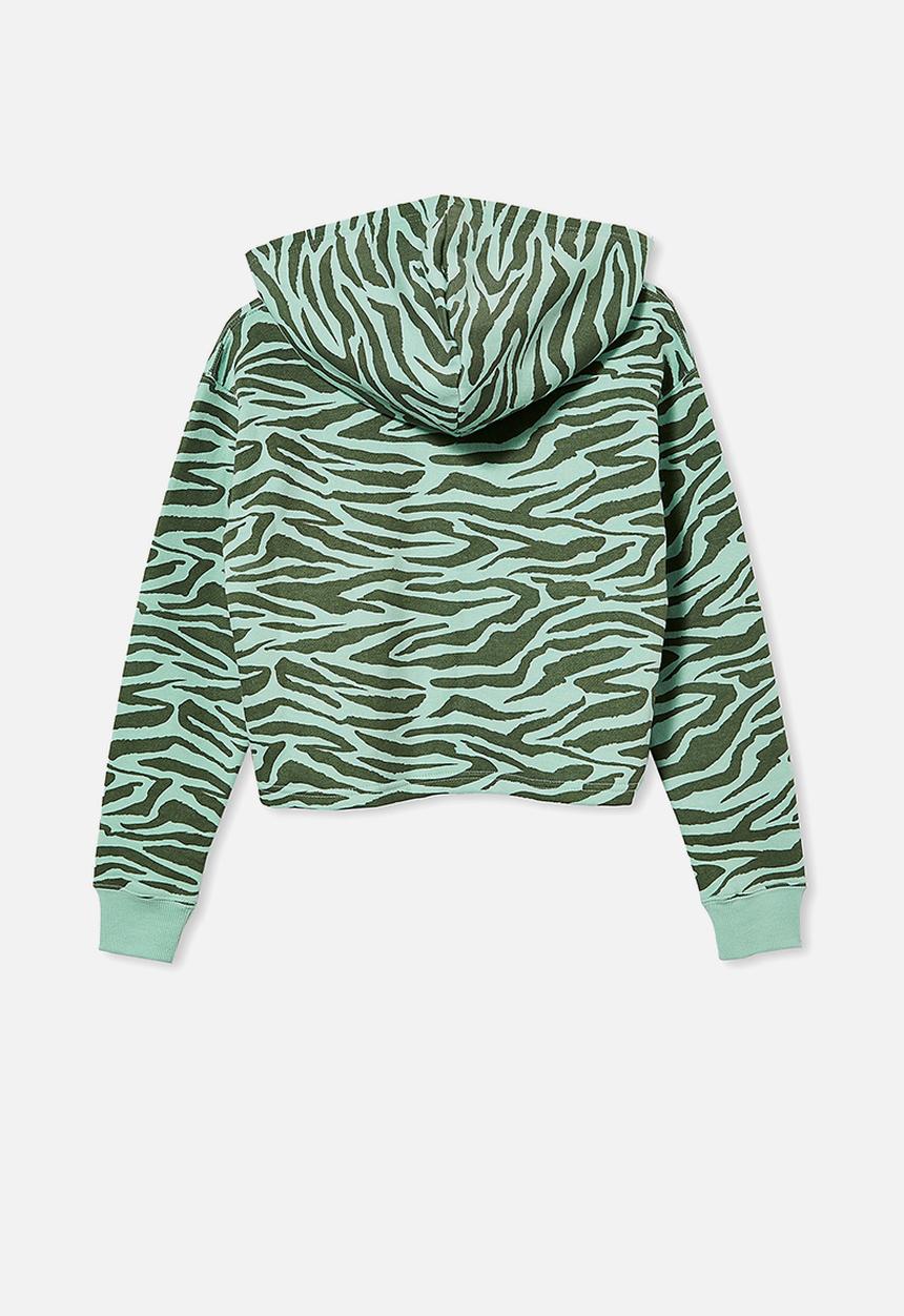 Free by Cotton On - Serena crop hoodie - duck egg/ tiger stripe
