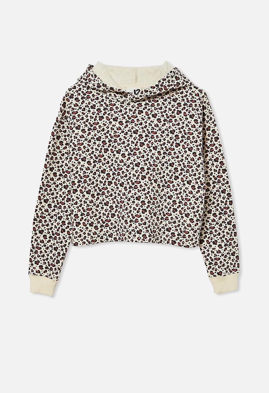 Free by Cotton On - Serena crop hoodie - dark vanilla snow leopard