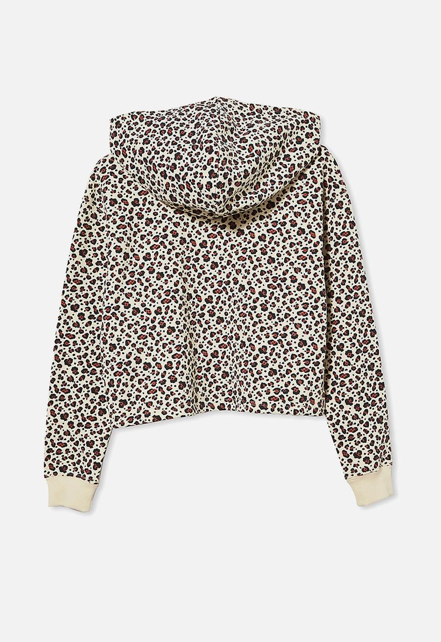 Free by Cotton On - Serena crop hoodie - dark vanilla snow leopard