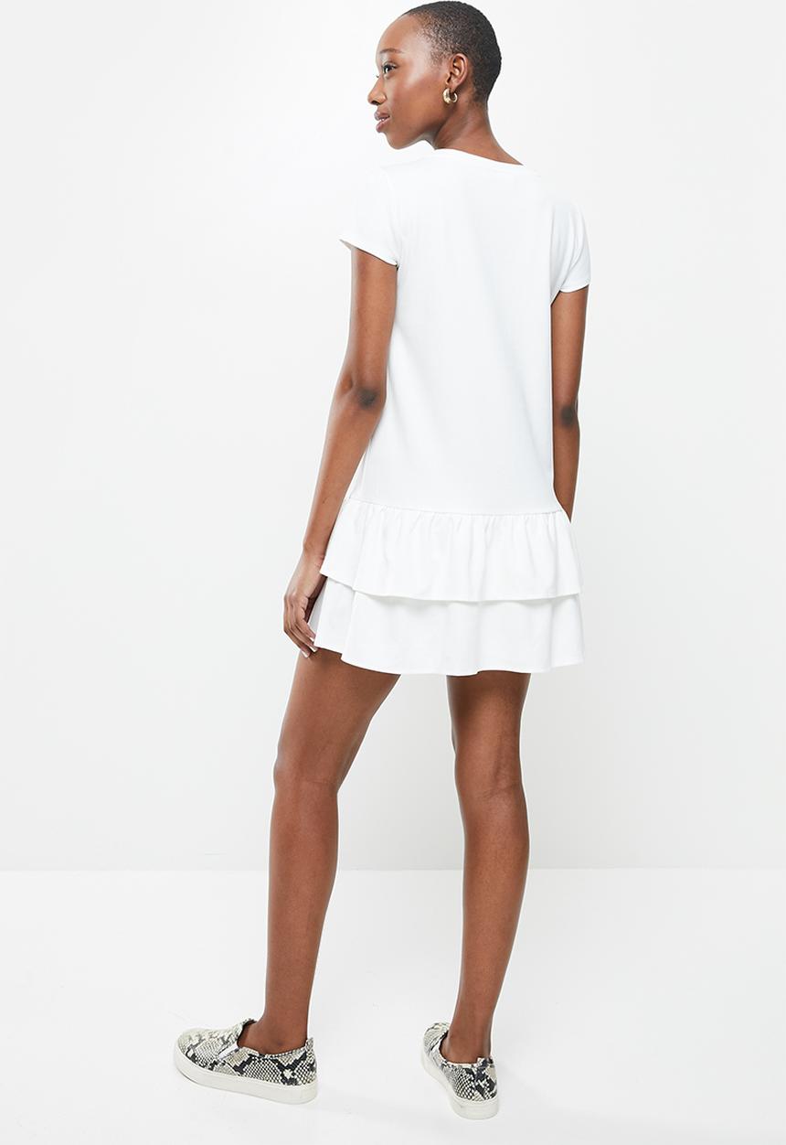 MANGO - Short ruffled dress - white