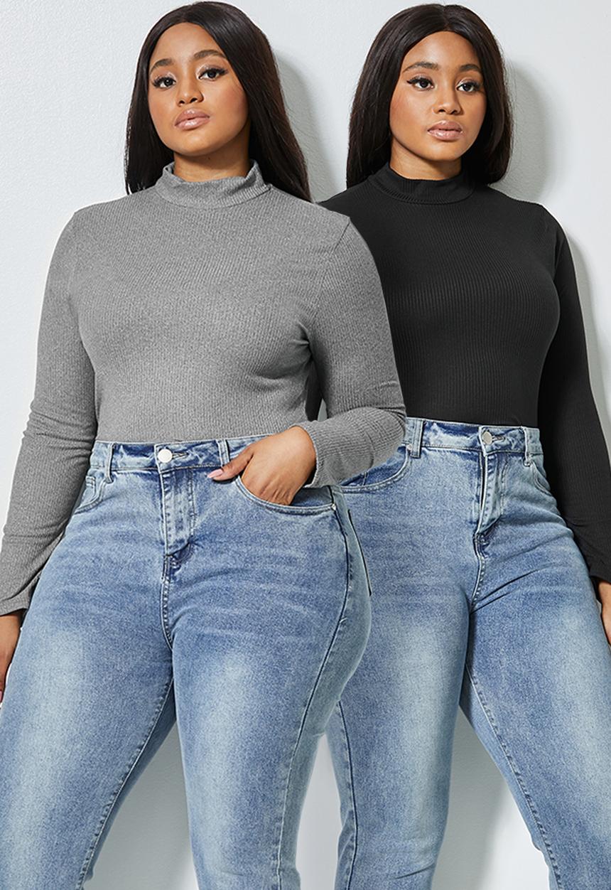 Superbalist - 2 Pack funnel neck bodysuit - black & grey