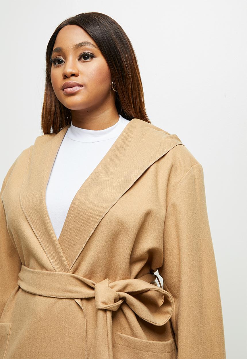 edit Plus - Hooded belted coat - camel