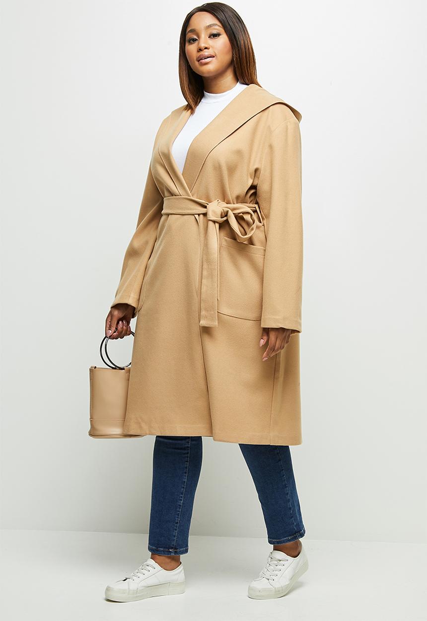 edit Plus - Hooded belted coat - camel