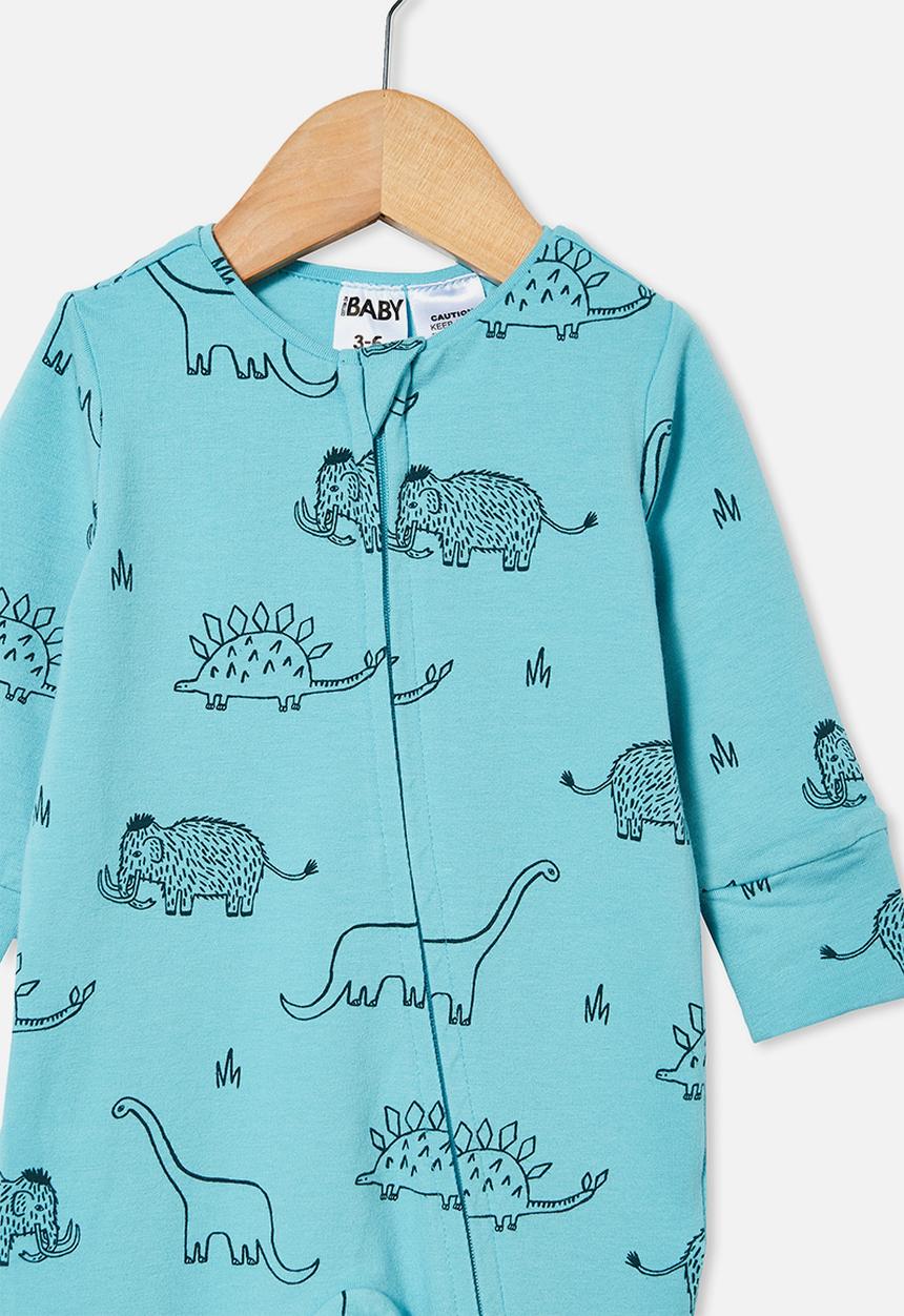 Cotton On - The long sleeve zip romper - blue ice/dino mammoth