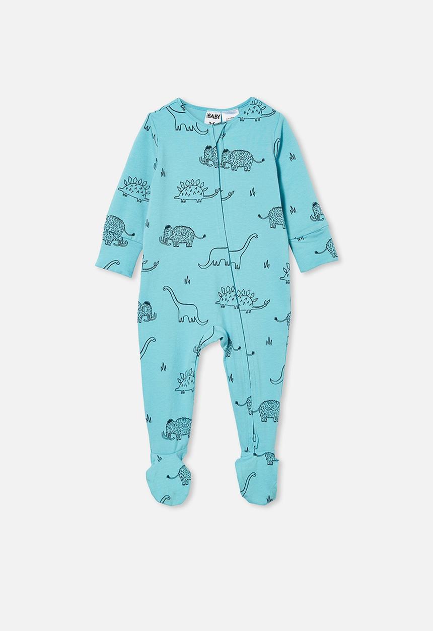 Cotton On - The long sleeve zip romper - blue ice/dino mammoth