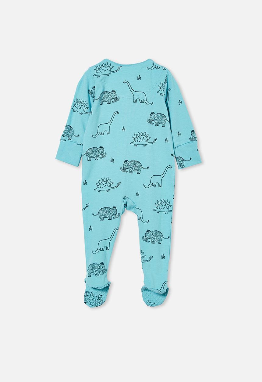 Cotton On - The long sleeve zip romper - blue ice/dino mammoth